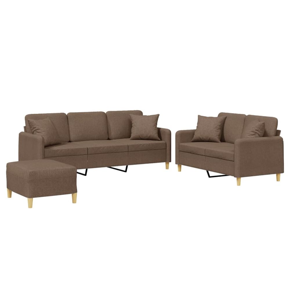 Ensemble de canapés 3 pcs avec coussins marron tissu