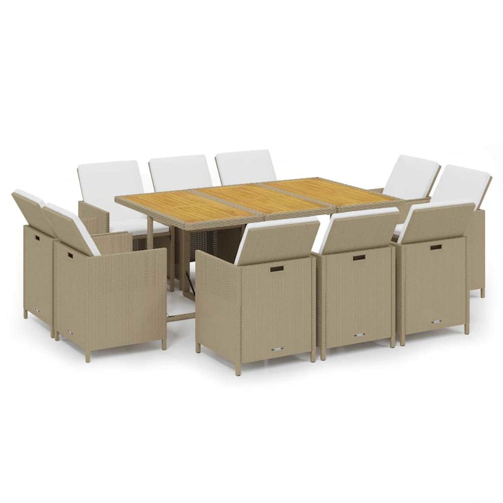 Ensemble à manger de jardin coussins 11pcs résine tressée beige