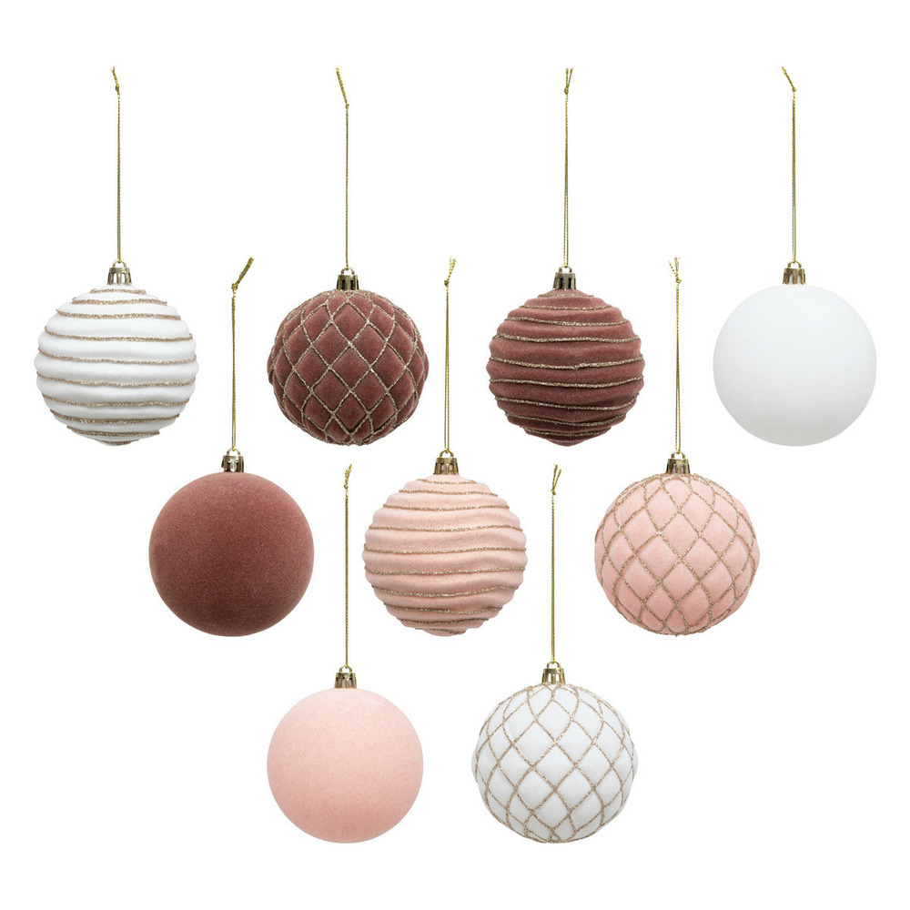 Déco de sapin coffret 9 boules de noël pailletées d 8 cm rose et blanc