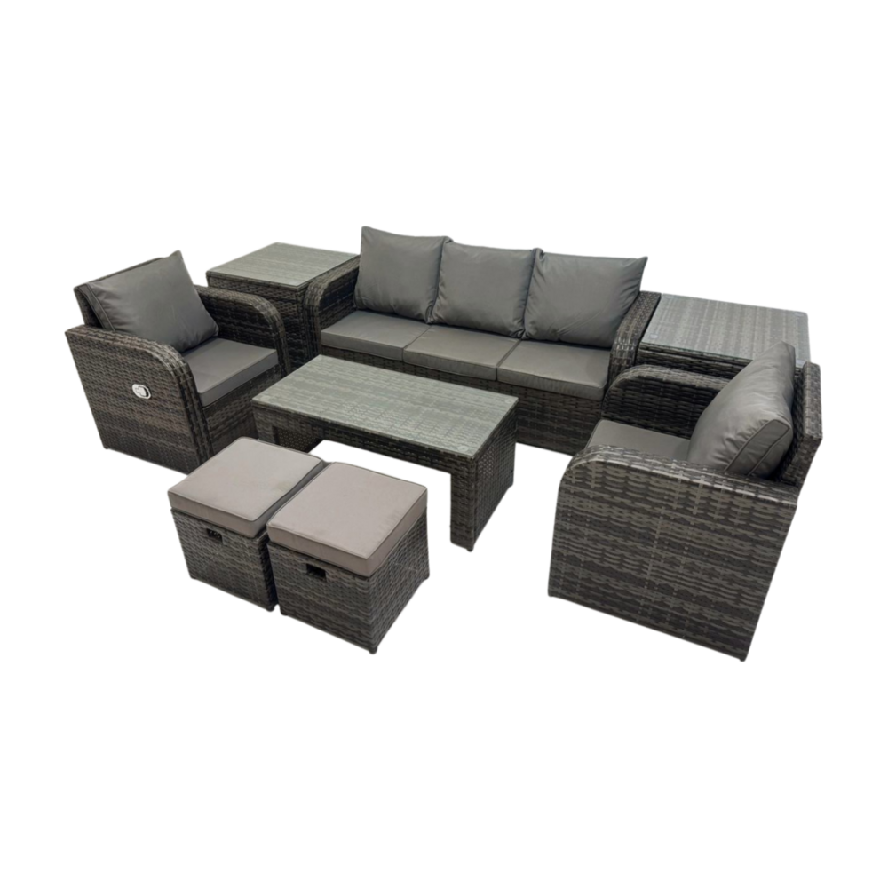 7 pc salon de jardin avec table basse rectangulaire table d'appoint 2 petits tabourets outdoor rattan set