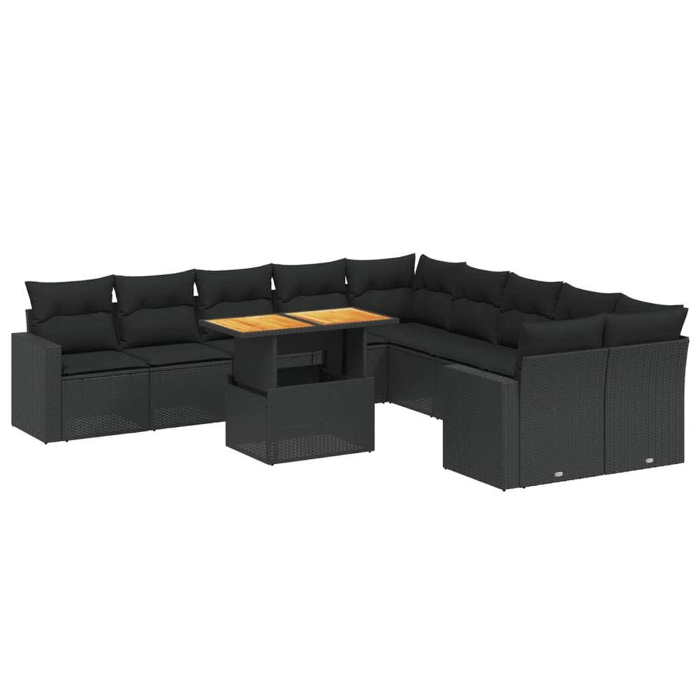 Salon de jardin 11 pcs avec coussins noir résine tressée