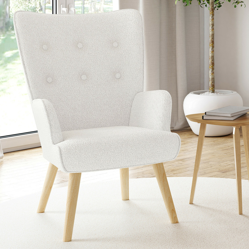 Fauteuil scandinave ivar en tissu bouclette blanc