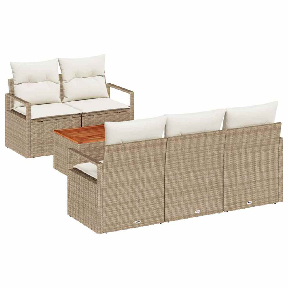 Ensemble de canapé de jardin avec coussin 6 pcs beige polyrotin
