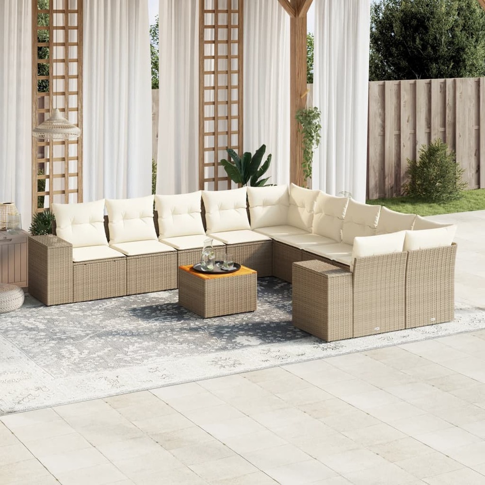 Salon de jardin 11 pcs avec coussins beige résine tressée