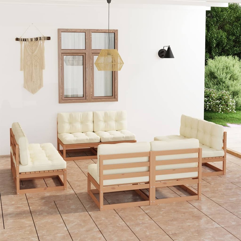 Salon de jardin 8 pcs avec coussins bois de pin massif