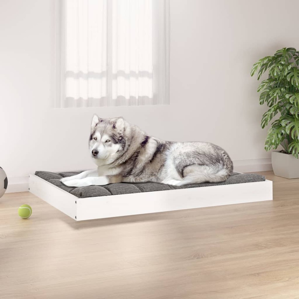 Lit pour chien blanc 101,5x74x9 cm bois de pin solide