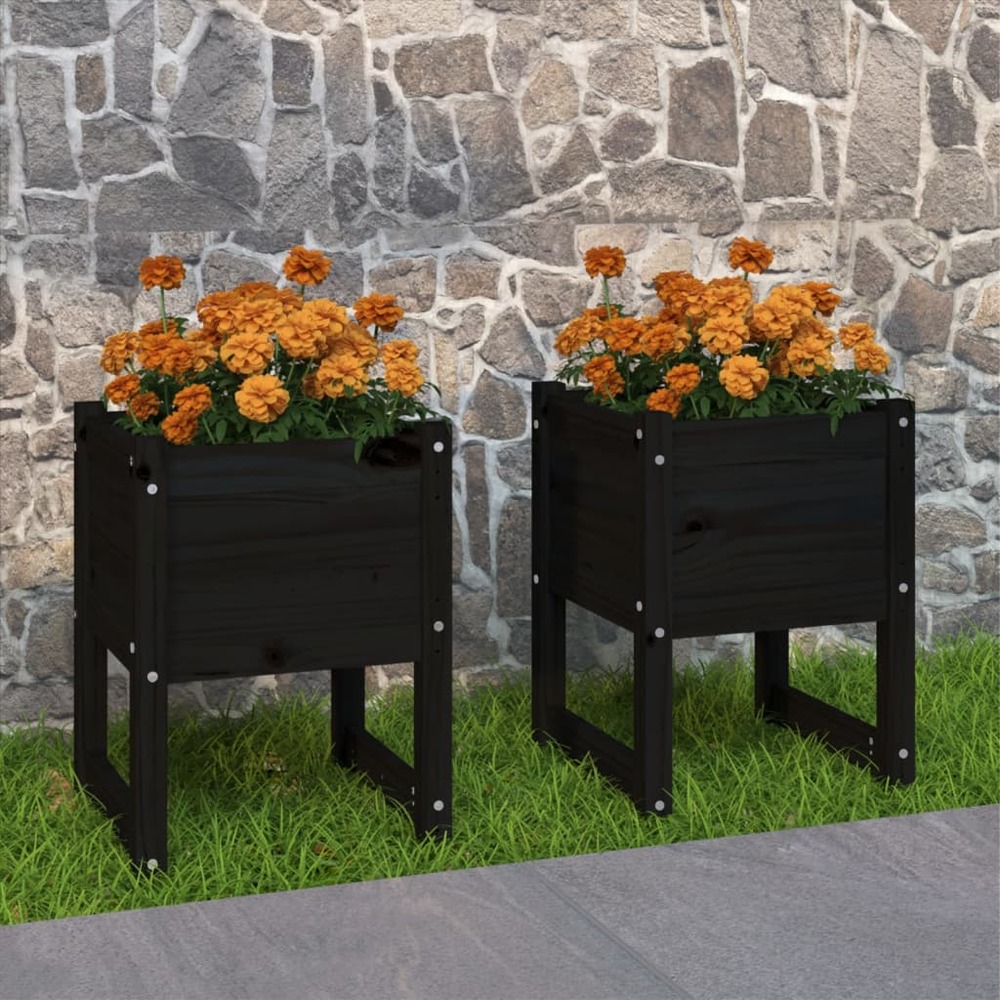 Jardinières 2 pcs noir 40x40x52,5 cm bois massif de pin