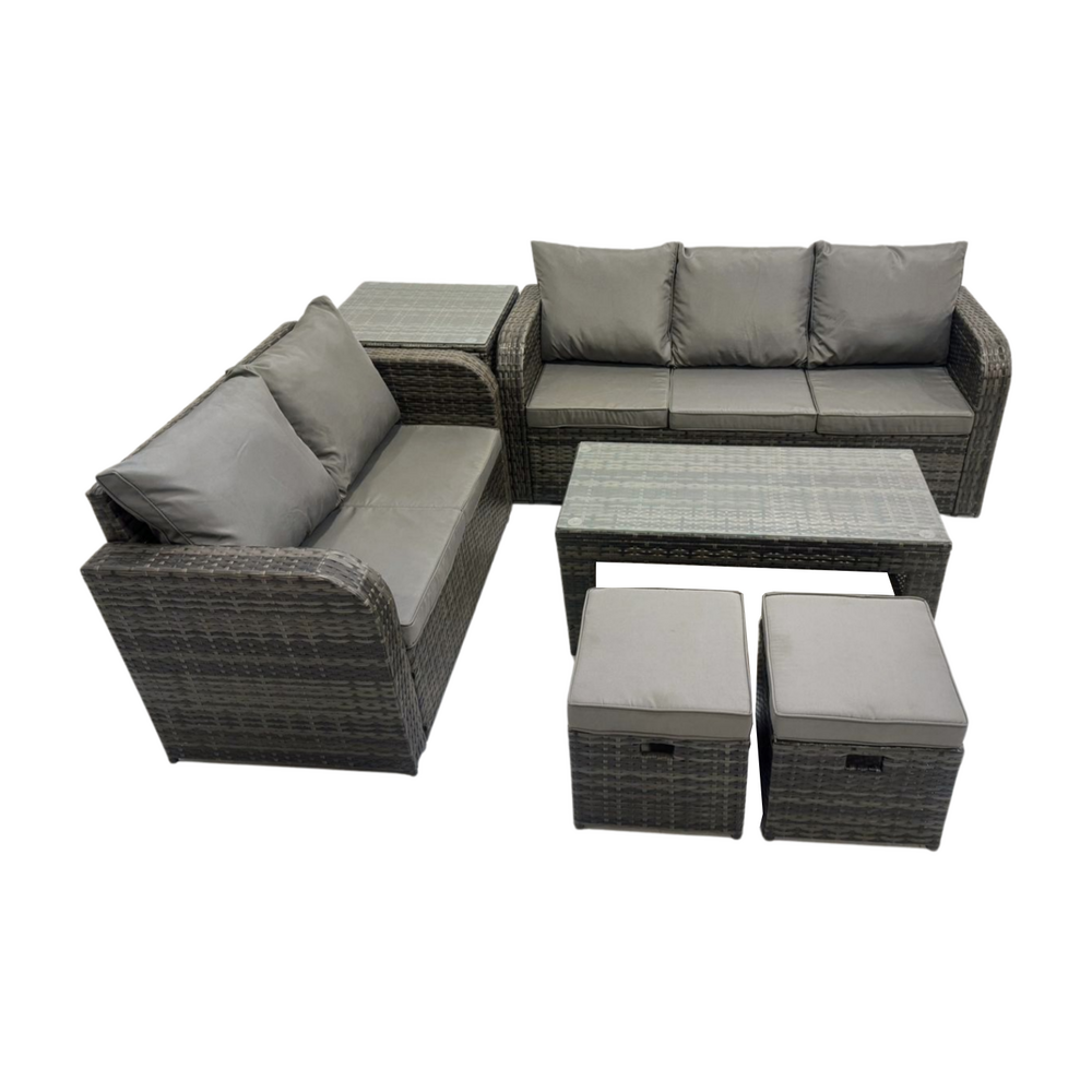 Ensembles de salon de jardin avec table basse rectangulaire table d'appoint 2 petits tabourets gris foncé mixte