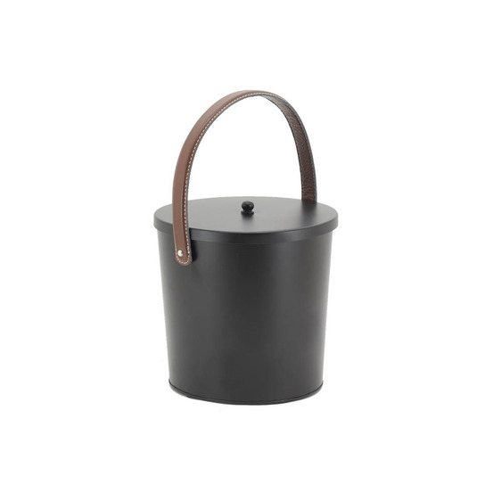 Seau à cendres en métal noir et cuir