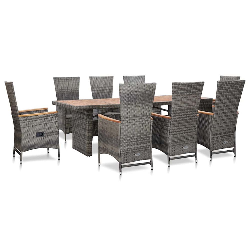 Ensemble à manger d'extérieur 9pcs coussins résine tressée gris