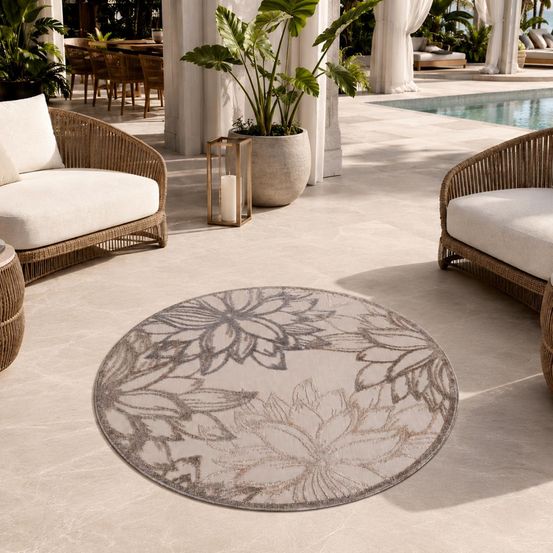 Tapis rond d'extérieur ø120cm tissé kilim crème chimek
