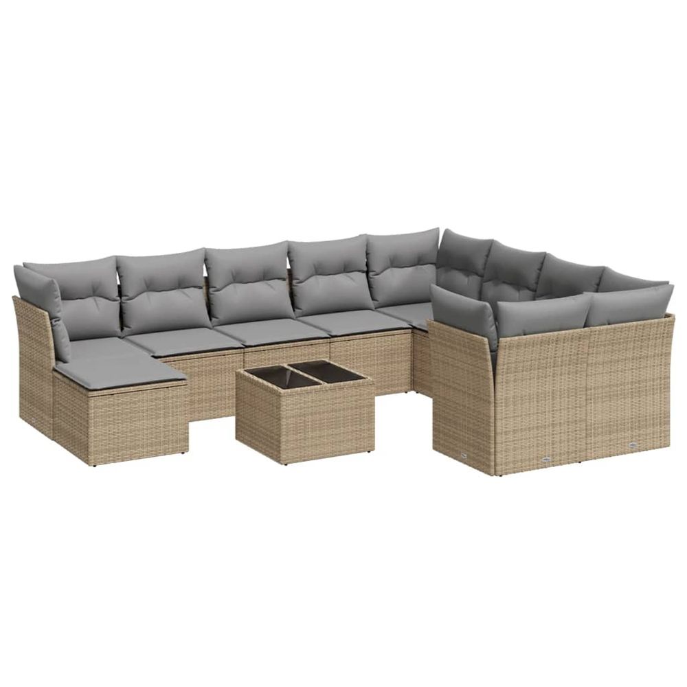 Salon de jardin 11 pcs avec coussins beige résine tressée