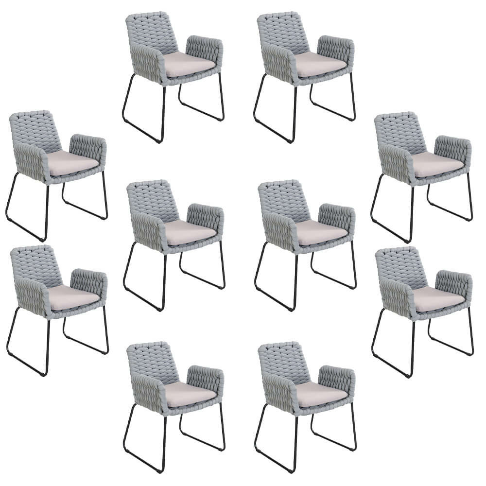 Home deluxe chaise de jardin avec accoudoirs en corde tressée balero gris clair - lot de 10 | revêtement en corde, tissu en corde,