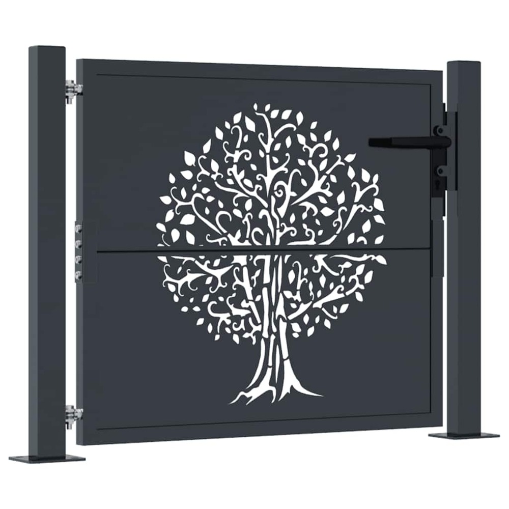 Portail de jardin anthracite 100x100 cm acier design arbre
