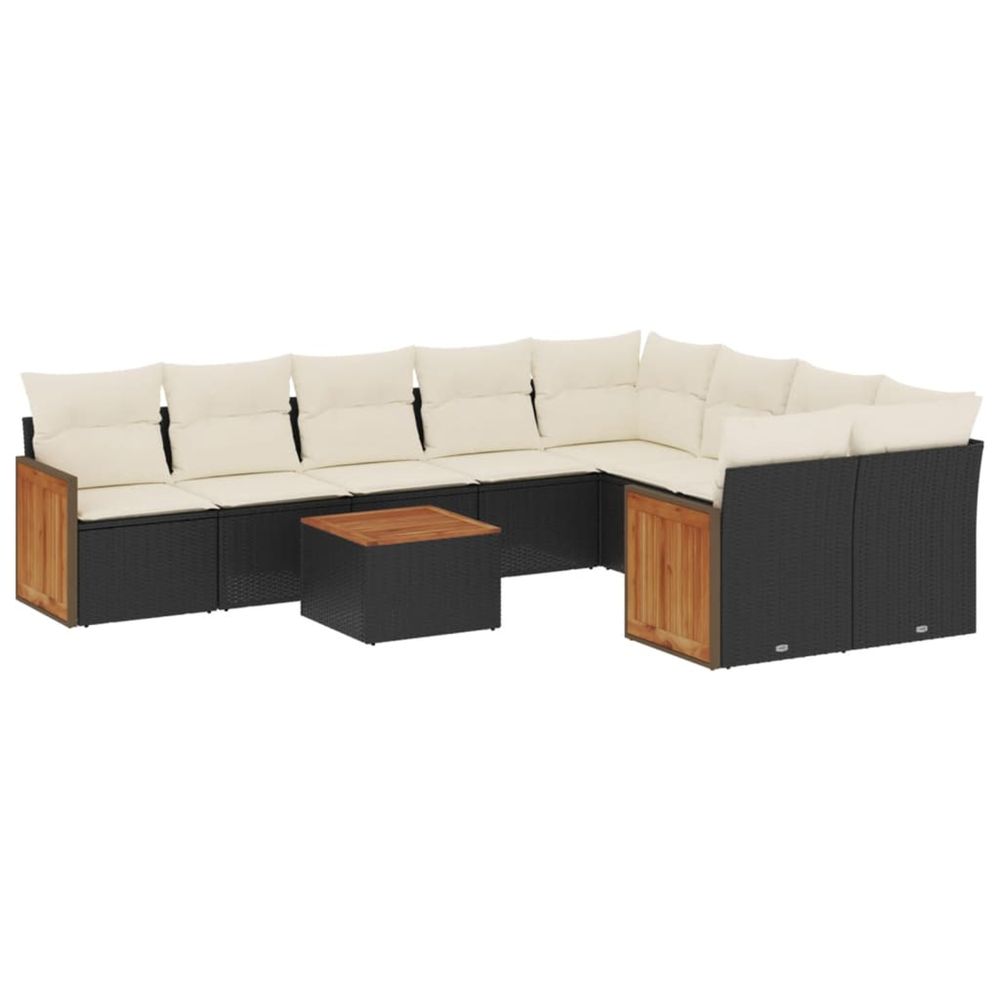 Salon de jardin 10 pcs avec coussins noir résine tressée