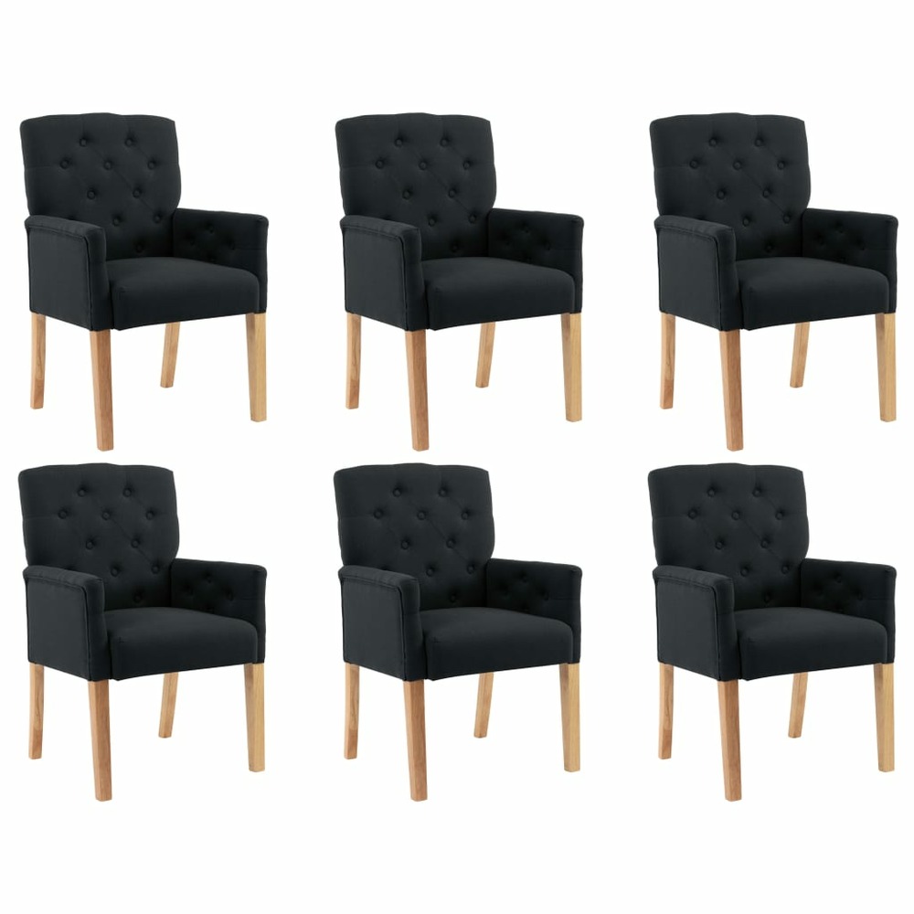 Chaises de salle à manger avec accoudoirs 6 pcs noir tissu
