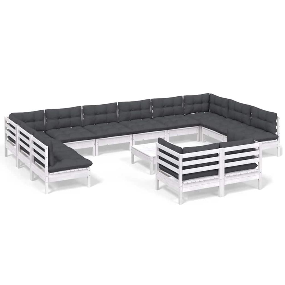 Salon de jardin 13 pcs avec coussins blanc bois de pin