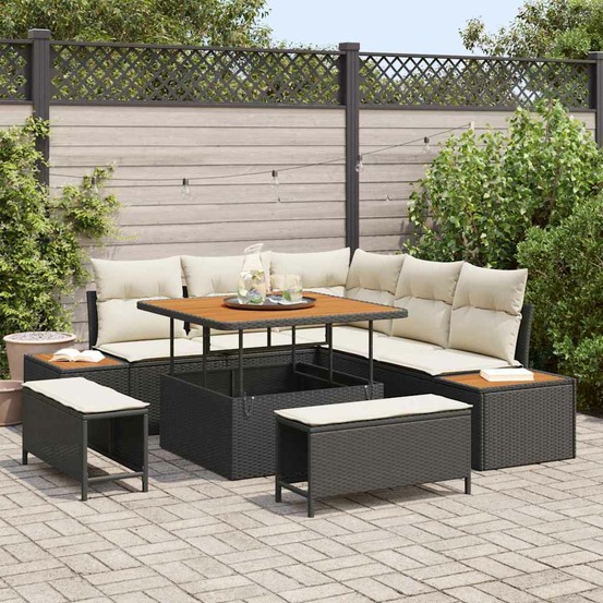 Ensemble de canapé de jardin 8 pcs noir polyrotin