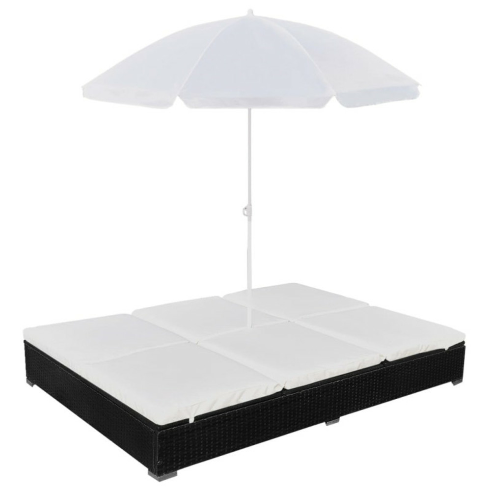 Chaise longue d extérieur avec parasol résine tressée noir