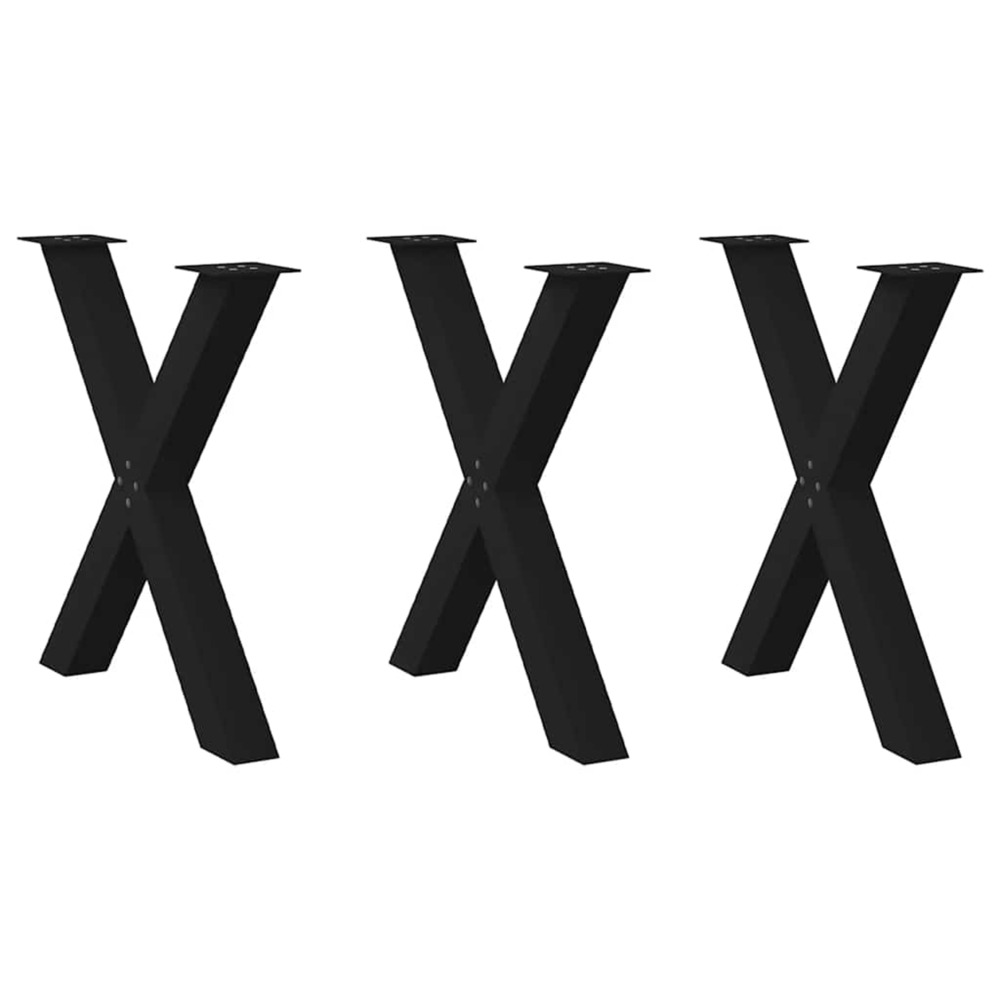 Pieds de table à manger en forme de x, 3 pièces, noir, 70 x (72-73) cm, acier