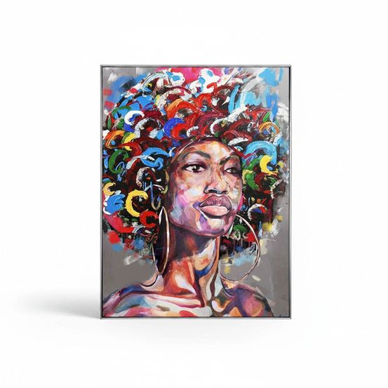 Tableau encadrée portrait africaine multicolore toile 90x4x120cm