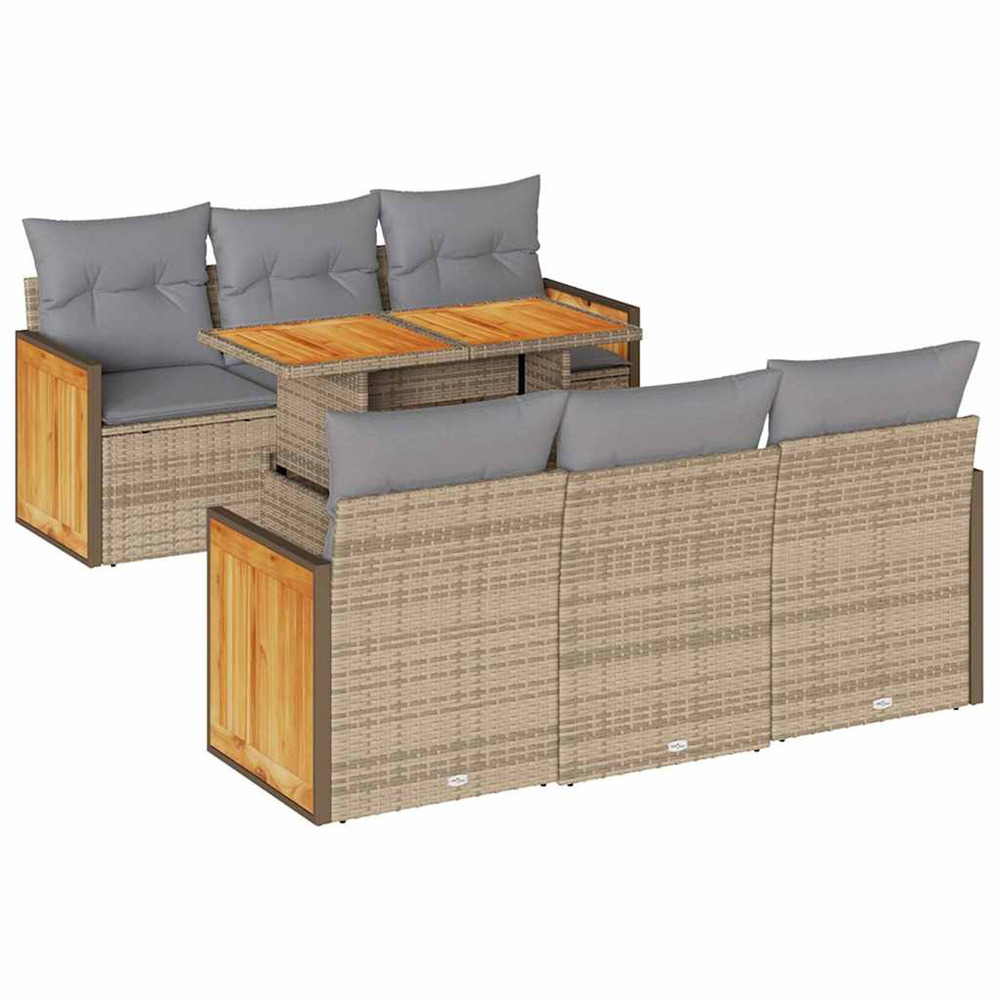 Salon de jardin avec coussins 7 pcs beige résine tressée acacia