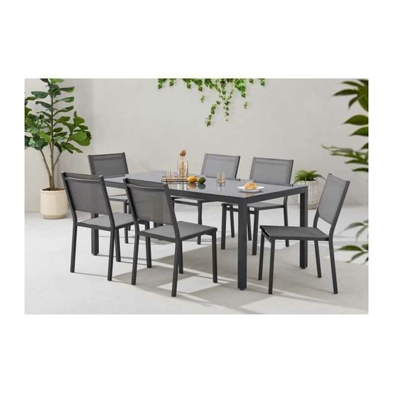 Ensemble table de jardin 6 personnes : table + 6 chaises - structure en aluminium - l180 x p 90 x h 72 cm - gris anthracite