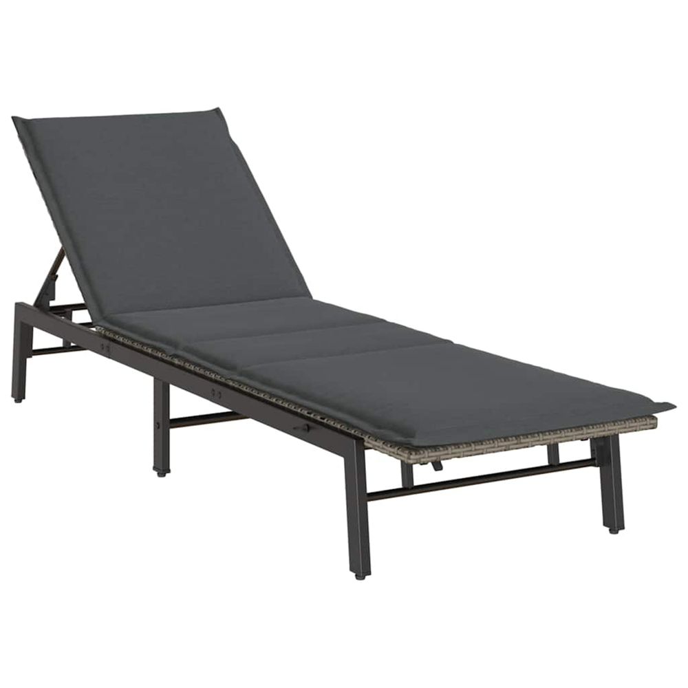 Chaise longue avec coussin gris résine tressée bain de soleil