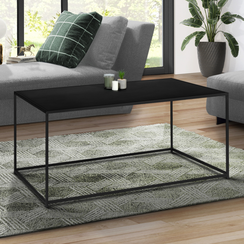 Table basse rectangulaire davis 113 cm en métal noir mat design industriel