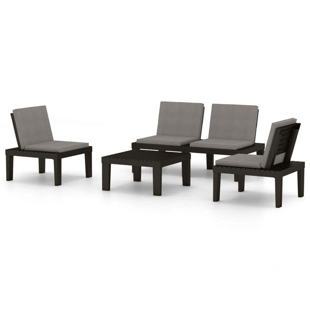 Salon de jardin 4 pcs avec coussins plastique gris
