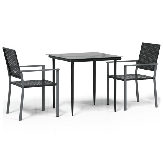 Ensemble à manger de jardin 3 pcs résine tressée acier