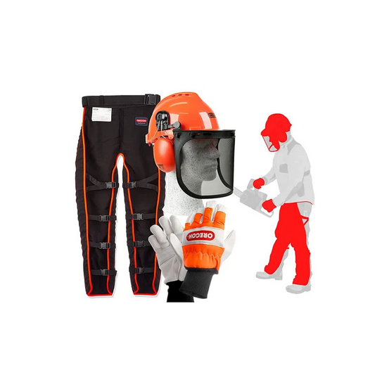 Kit de sécurité pour tronçonneuse oregon 574742a - casque - visière - gants - jambières