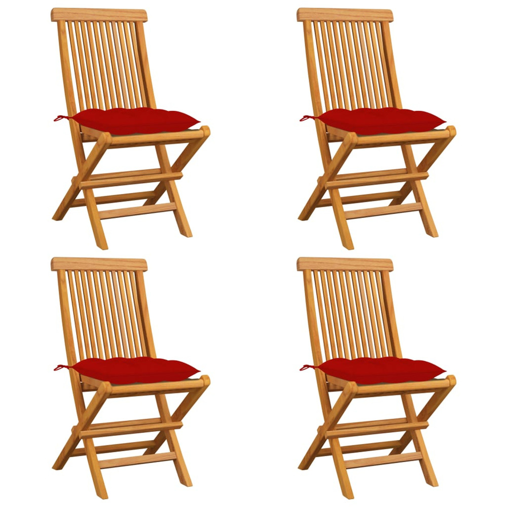 Chaises de jardin et coussins rouge lot de 4 bois teck massif