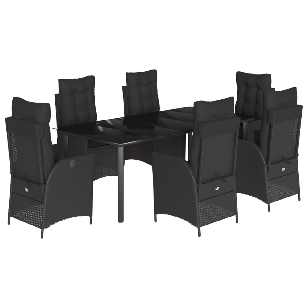 Ensemble à manger de jardin coussins 7pcs noir résine tressée