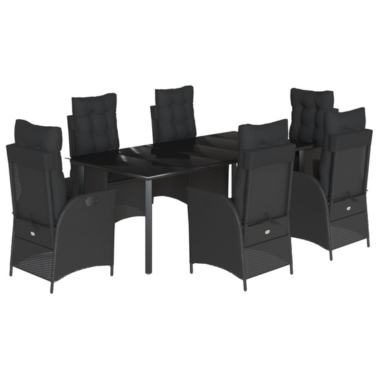 Ensemble à manger de jardin coussins 7pcs noir résine tressée