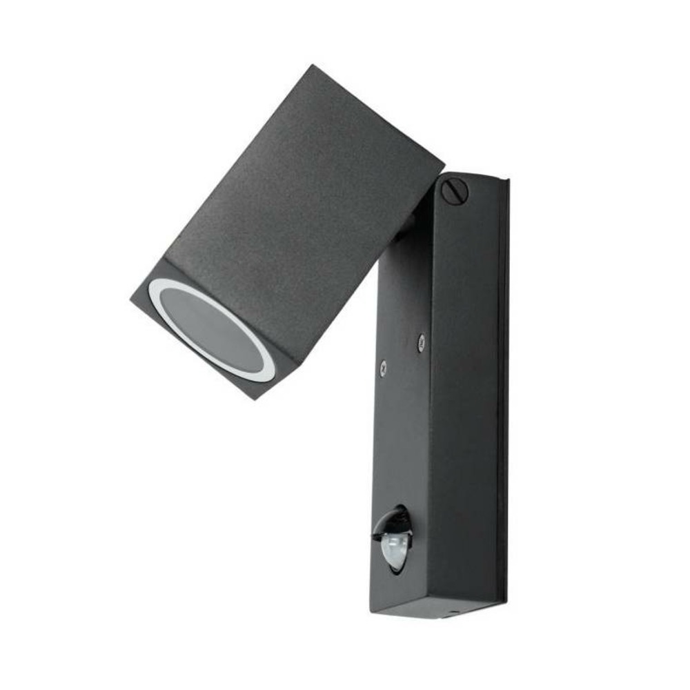 Applique murale orientable carré noir design extérieur + détecteur de mouvements pour ampoule gu10