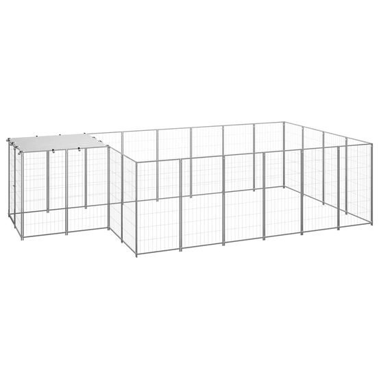 Enclos chien extérieur acier avec toit de protection 8,47 m² argenté
