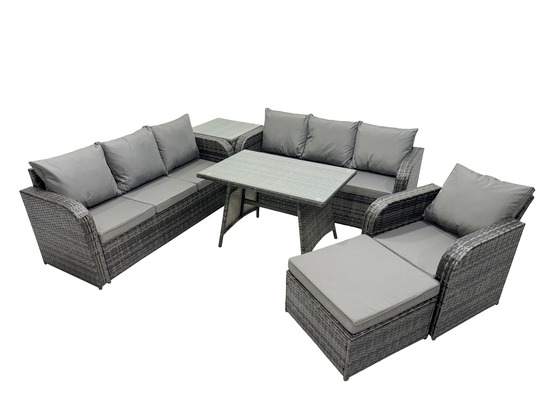 Ensemble de canapés en rotin salon de jardin avec table à manger chaise inclinable grand tabouret table d'appoint gris foncé mixte