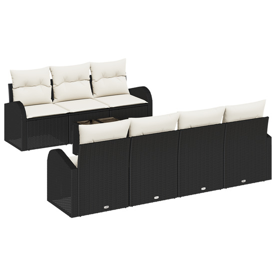 Set de sofa de jardin de 8 pièces avec coussins en rotin noir poli