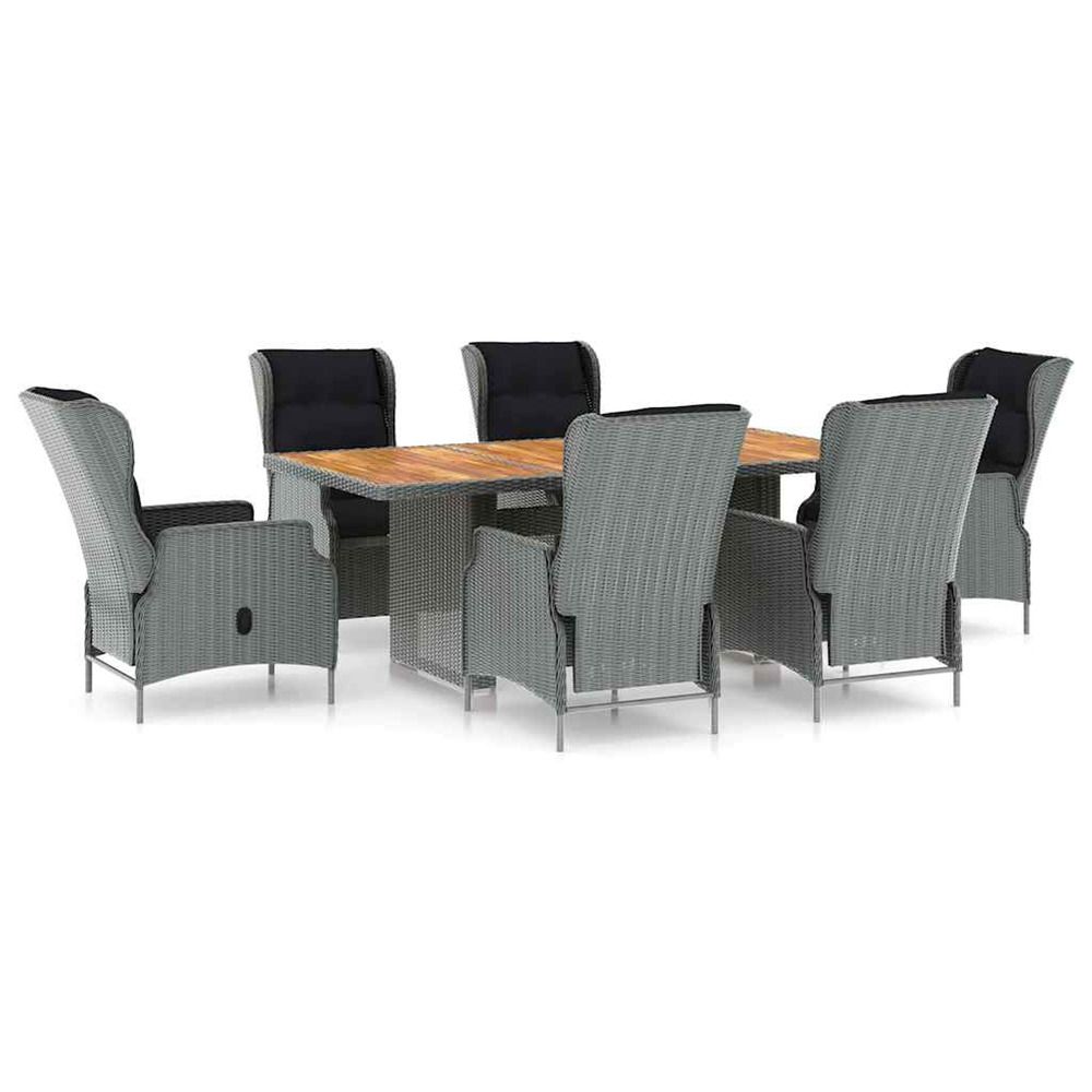 Ensemble à manger d'extérieur et coussins 7 pcs résine tressée