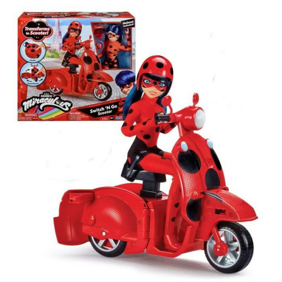 Scooter miraculous switch'n go + poupée articulée ladybug lucky charm bandai 26 cm - p50668