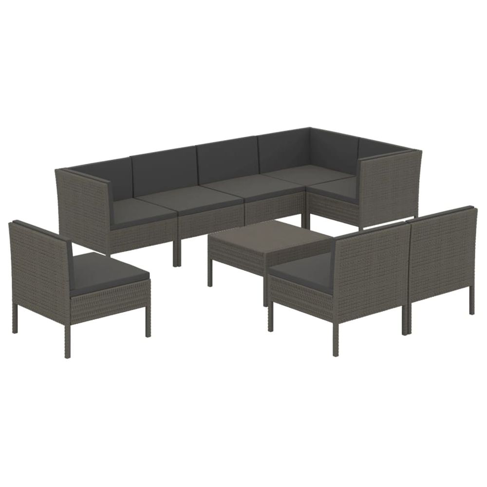 Salon de jardin 9 pcs avec coussins résine tressée gris