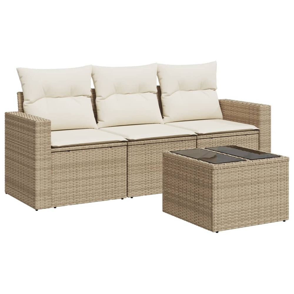 Salon de jardin avec coussins 4 pcs beige résine tressée