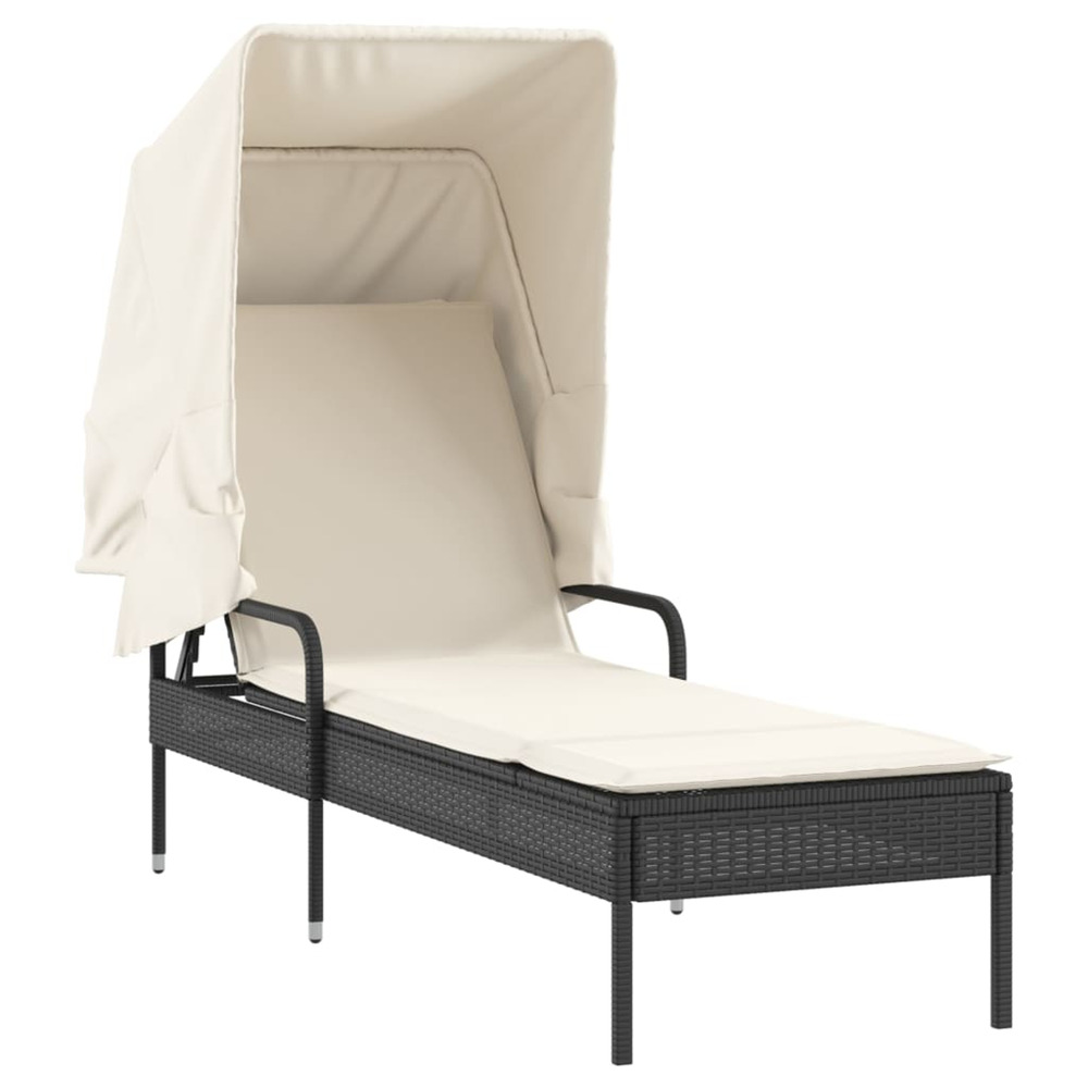 Chaise longue avec auvent noir résine tressée bain de soleil