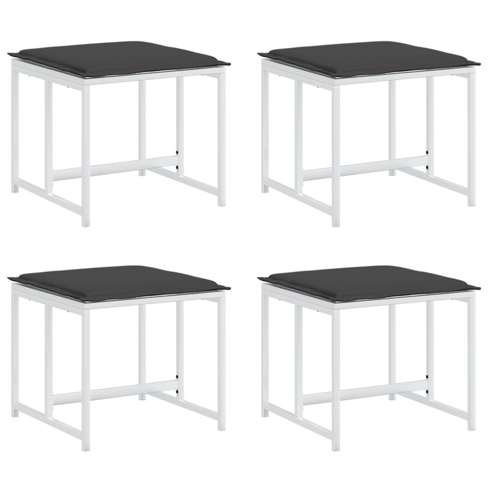 Tabourets de jardin avec coussins 4pcs blanc acier et textilène