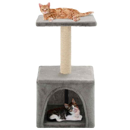 Petit arbre à chat 55 cm en sisal avec niche pour chaton gris