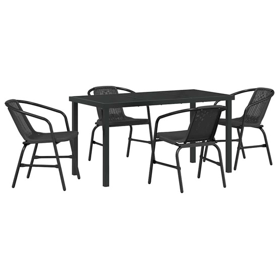 Ensemble de salle à manger pour jardin 5 pcs noir poly rotin