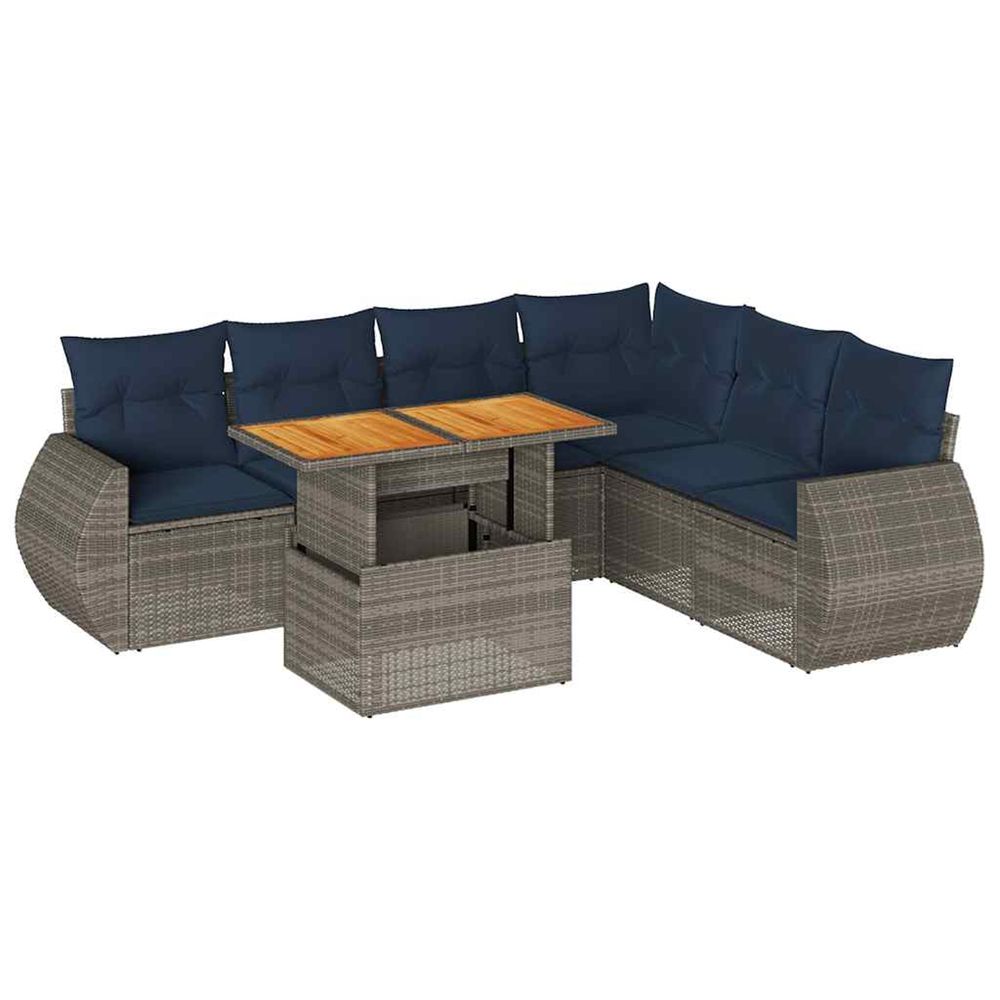 Salon de jardin avec coussins 7 pcs gris résine tressée