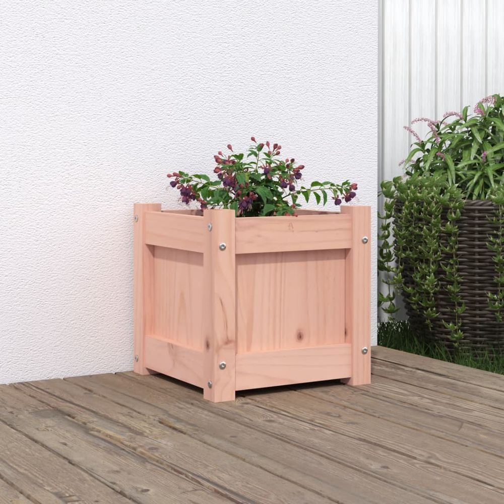 Petit cube de plantation en bois de douglas – cache-pot carré compact pour plantes de balcon et table – 31x31cm naturel