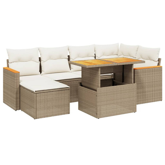 Salon de jardin avec coussins 7 pcs beige résine tressée
